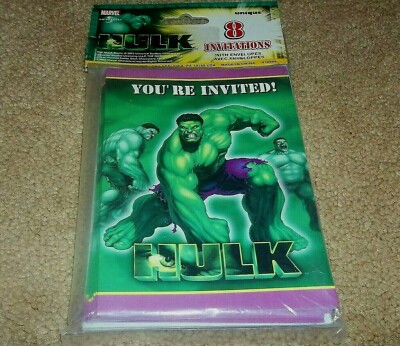 THE HULK New PARTY INVITATIONS ~ Boys Birthday PARTY SUPPLIES Marvel Heroes 8 ct