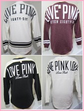 Y2K Victoria Secret Pink VARSITY FRENCH TERRY LOGO SWEAT SHIRT CREW PULLOVER S