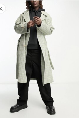 ASOS DESIGN oversized trench coat in green fluro check Chest Size
