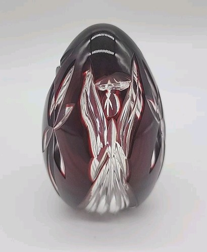 Lenox Ruby Red Bohemian Glass Egg Angel Design Cut To Clear Great Condition 4"