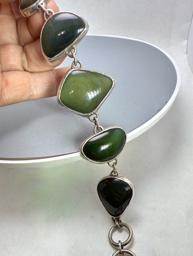 Bracciale Freeform Cabochon Ossidiana con Lucentezza 7-8 pollici Chiusura a Levetta - Foto 11 di 14