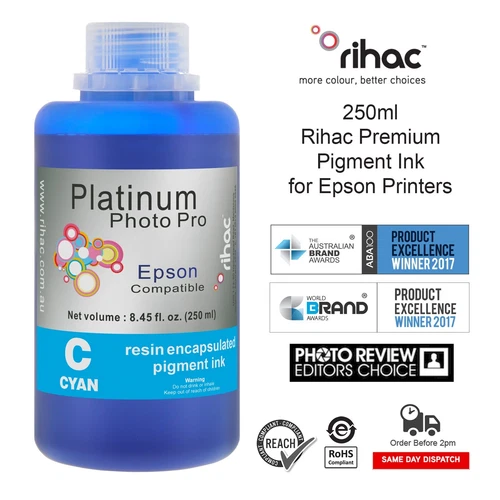 Rihac 250ml Cyan Photo Pro Pigment Ink for Epson R2000 Stylus Photo Printer 159