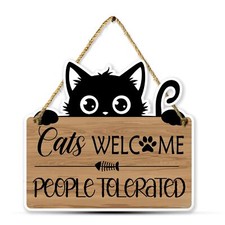 Cat Welcome Wooden Hanging Sign,Cats Welcome People Tolerated,Cat Lovers Gift...
