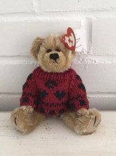 1993 Bearkhardt Ty Stuffed Christmas Bear With Sweater Jointed Legs 7 1/2”