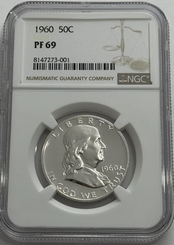 1960 NGC PF69 Proof Ben Franklin Half Dollar 50c 90% Silver White Label