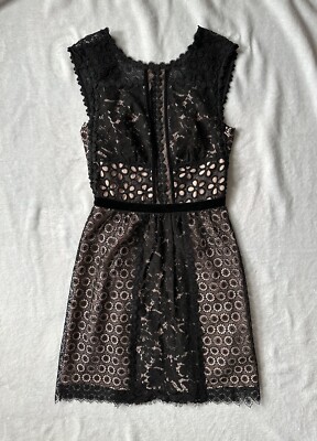 Boutique Moschino Floral Lace Sleeveless Dress in Black/Nude - Size 4 Aeffe NWT