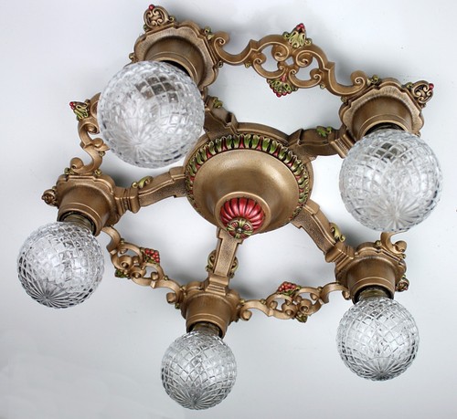Antique RIDDLE 30's ART DECO Flush Mount Ceiling Light Fixture CHANDELIER