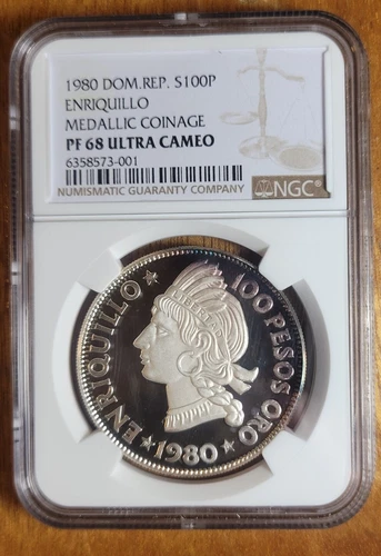 DOMINICAN REPUBLIC 1980 100 PESOS SILVER NGC PF68 Gold Pattern Rare Mintage 40