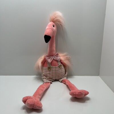 burton+BURTON Plush Pink Flamingo Plaid Overall Shorts Bow Tie Shelf Sitter 19''