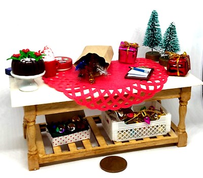 Puppenhaus Weihnachten gefüllt Holztisch Maßstab 1:12 Möbel Xmas tumdee