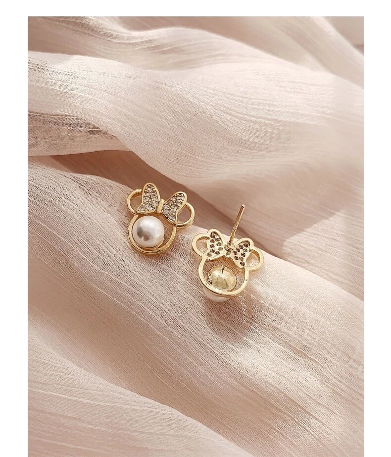 Aretes 457 de Mickey Mouse de perlas doradas joyería de moda para mujer Foto 4 de 4