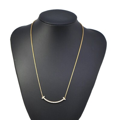 Tiffany & Co T Smile Diamond Medium 18K Yellow Gold Necklace | eBay