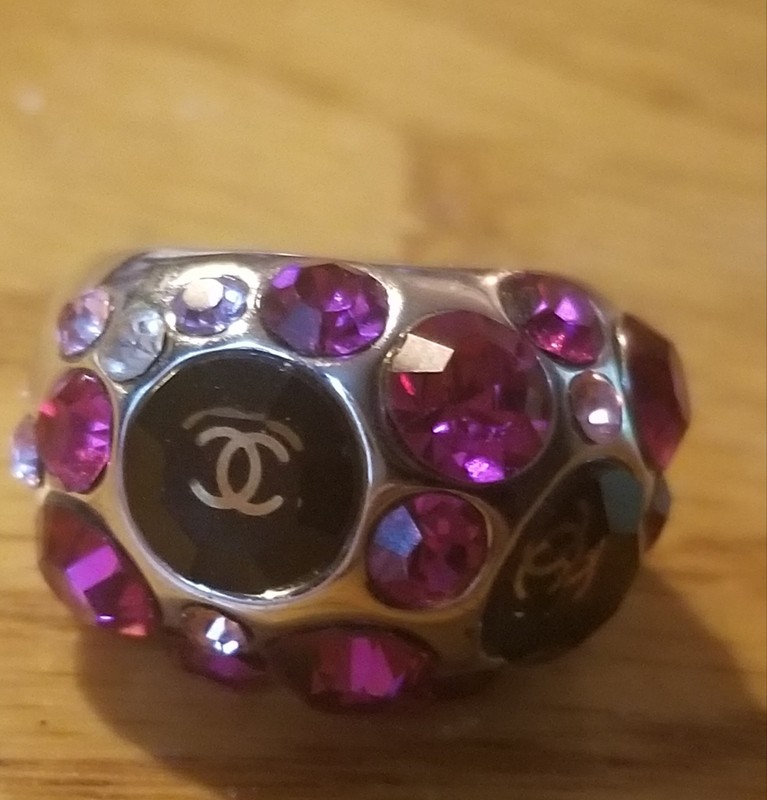 Vintage Chanel Rare Hologram CC 18k GP Limited Ed Gold Crystal Silver Ring 6