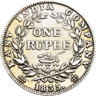 GC: Britisch East India Company Indien 1 Rupie 1835 William IV. KM#450