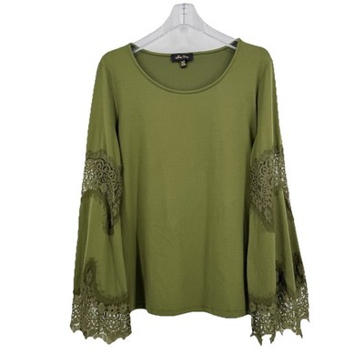 Melissa Paige Knit Top XL Lace Trim Bell Sleeve Forest Fairy Boho Hippie Goblin