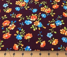 Blue and Peach Flowers on Brown 100 cotton fabric sold by the yard 2319