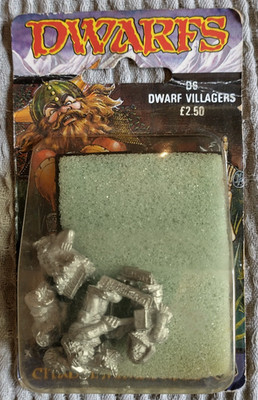 Games Workshop Citadel Miniatures D6 Dwarf Villagers 1980's Blister Pack Neu