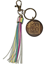Hand Made MAMA Wood Key Chain Purse Charm Tassel Split Ring Lobster Clasp Gift