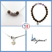 A Bijoux Parure Armband Kette 4 Perlen Mica Violett
