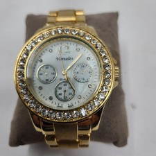 Blingy Elegant Gold Tone With Crystals Japan Quartz Movement Men's Dinner Watch