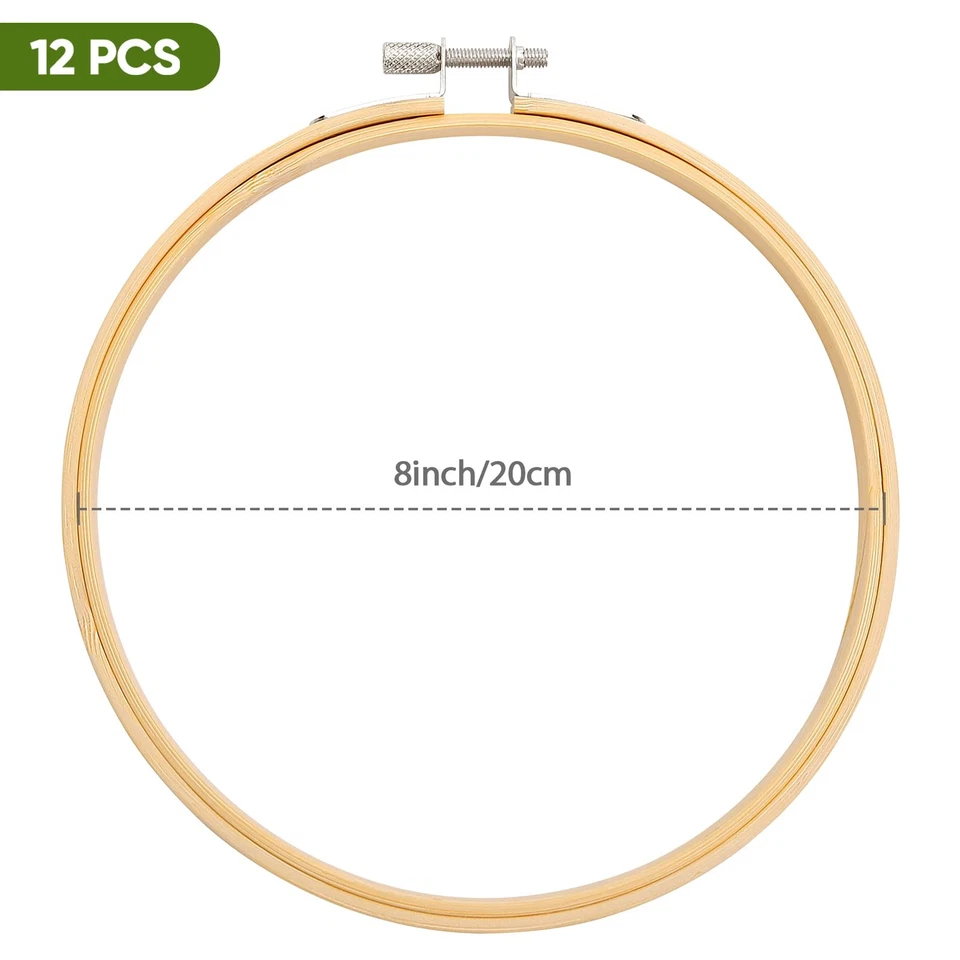Pllieay 12 Pieces 8 Inch Round Embroidery Hoops Bamboo Circle Cross Stitch H... - Image 2 of 4