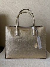 Michael Michael Kors Mercer Large Pebbled Leather Tote Bag Pale Gold