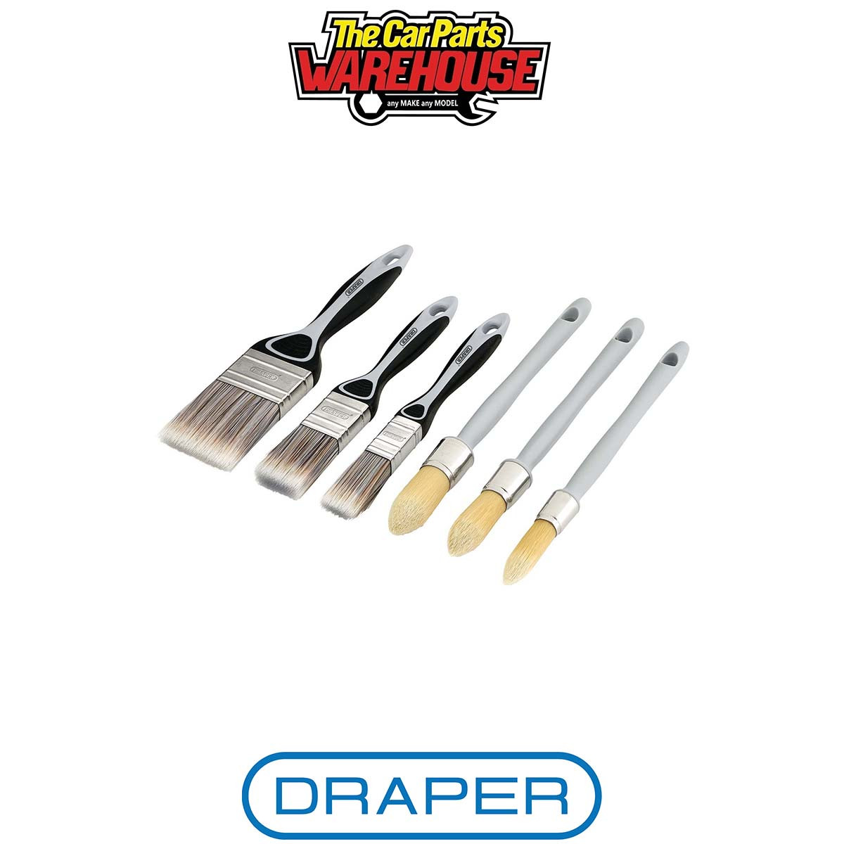 Draper 6Pc Paint Brush Set - F/R-Sash Flat And Round Sash Paint Brush Set (6 Piece) - Image 2