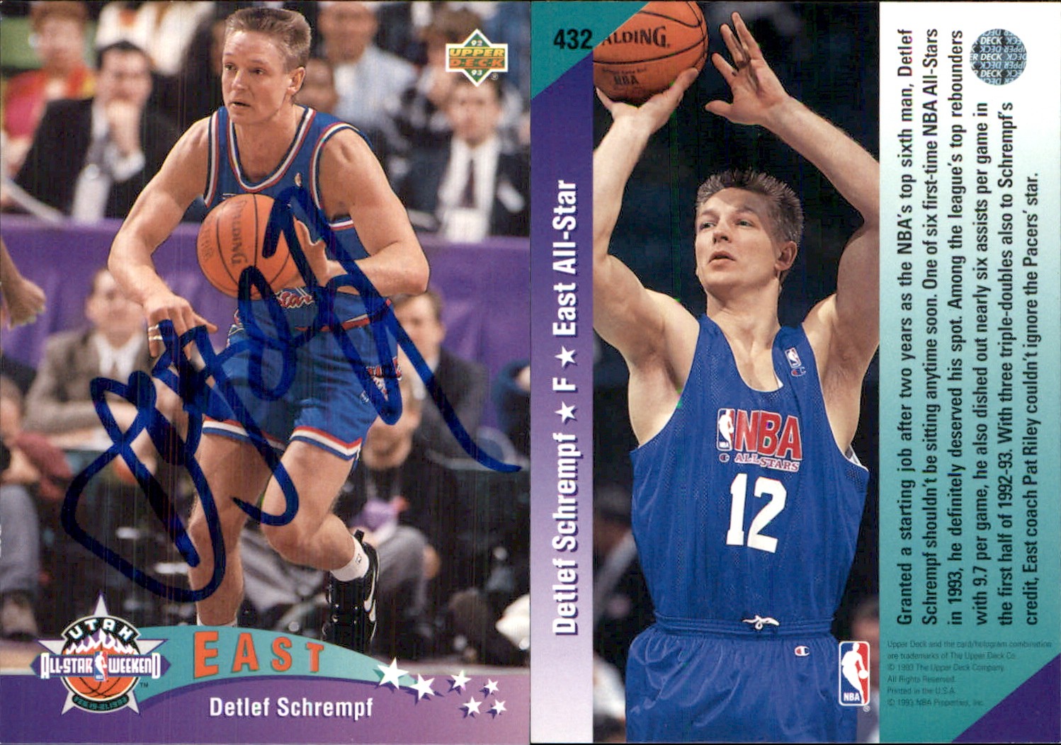 Detlef Schrempf Signed 1992-93 Upper Deck #432 Card Indiana Pacers Auto AU