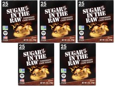 5 Pack Sugar In The Raw Turbinado Cane Sugar Packets, Vegan , 25 Packets 4 Oz