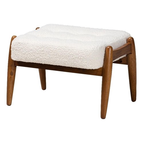 Baxton Studio Jeanine Cream Boucle Fabric and Brown Rubberwood Ottoman Footstool - Picture 1 of 8
