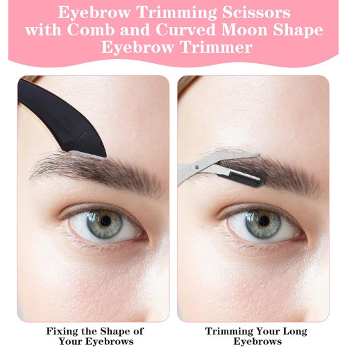 Eyebrow Trimmer Scissors Kit 4pcs Curved & Comb Grooming Tools for Men & Women