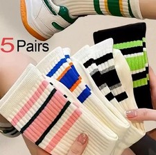 5 Pairs Kids Striped Crew Socks Casual Sport Fashion Soft Breathable Fit
