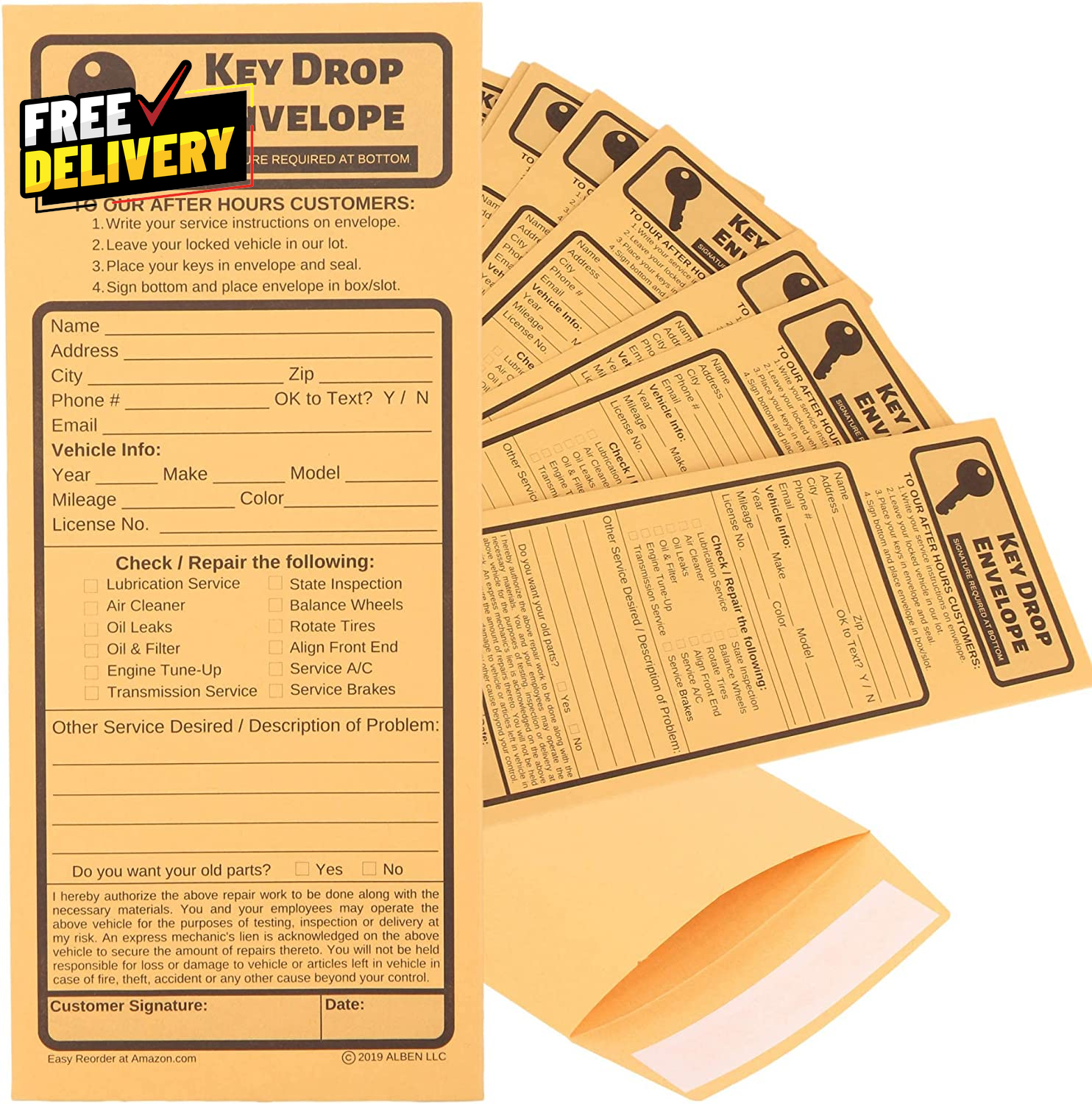 500 Secure After-Hours Auto Repair Drop Box Envelopes for Key Drop-Offs  