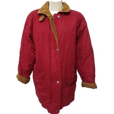 Eddie Bauer Red Cotton Vtg Snap Closure Goose Down Parka Coat L