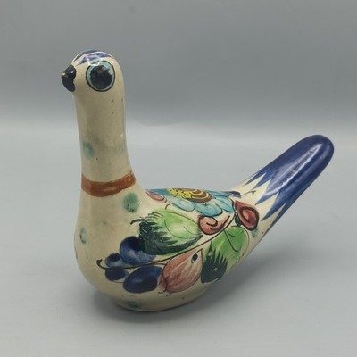 Mexiko Tonala Keramik Vogel Figur Signiert CAT - Handbemalt Volkskunst 16cm TOL!