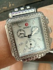 Michele MWW06A000775 Deco Diamond Stainless Steel Women's 33mm Watch Sz 6.75"