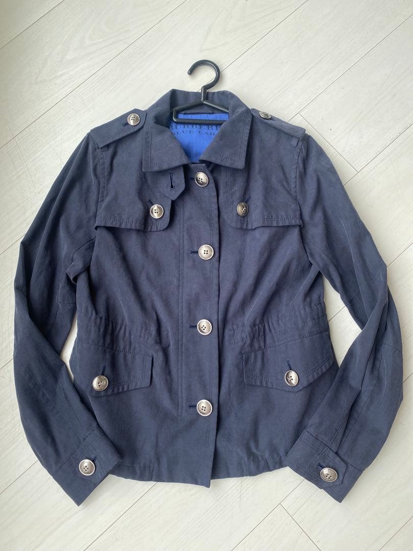 Rare Burberry Blue Label Dark Navy Military Jacket Women Size 38 Auth image 2