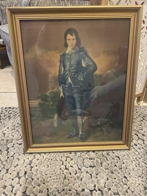 Vintage Blue Boy, Wood/Gold Rectangle custom Framed Wall Mounted Hanging 1988 
