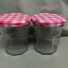 2 Bonne Maman Empty Jam Jars 13 oz   Glass Storage w/ Red Gingham Lids 3.75"