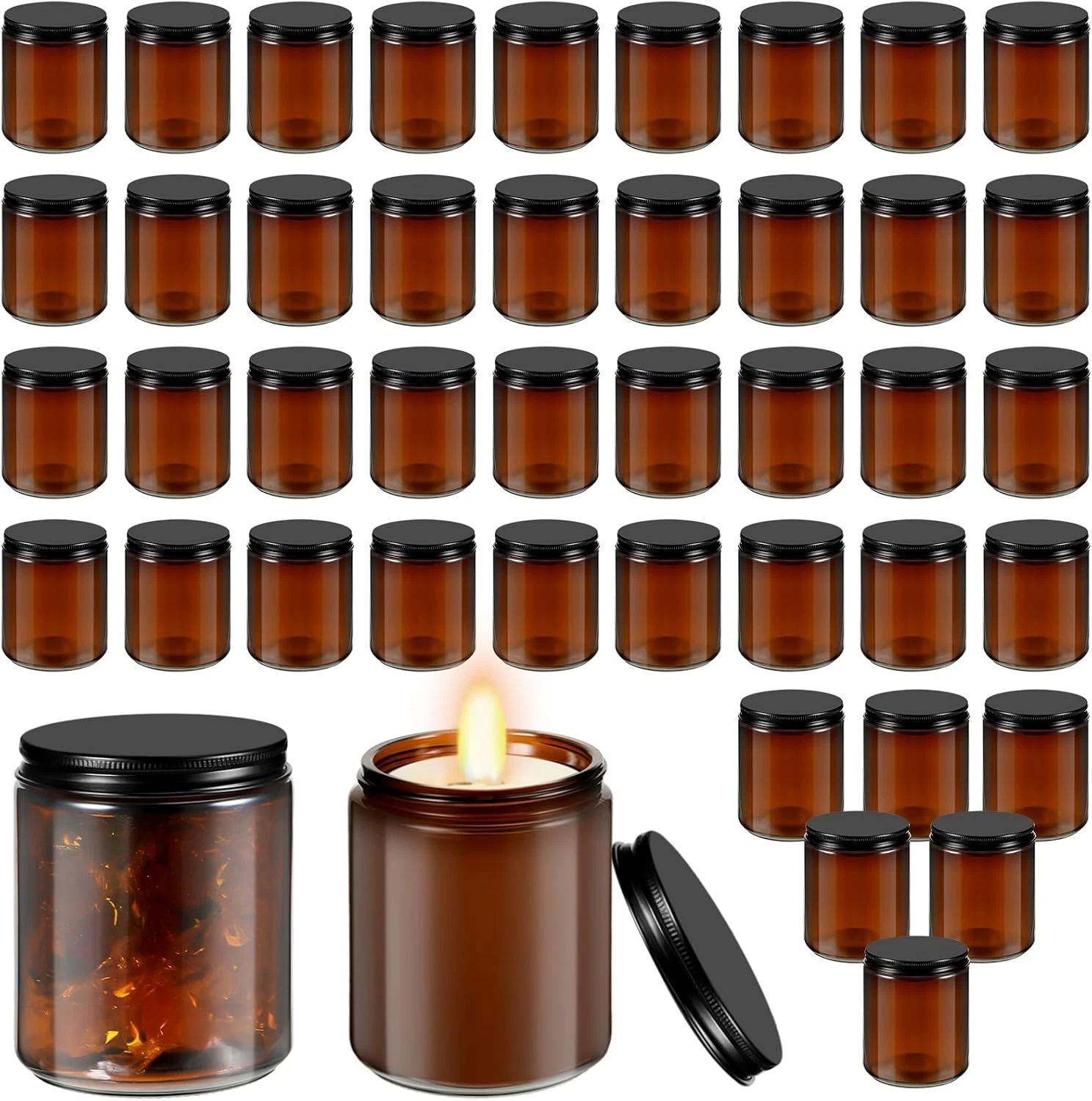 48 Amber Glass Jars 8 Oz with Lids - Perfect for Cosmetics, Spices & Samples