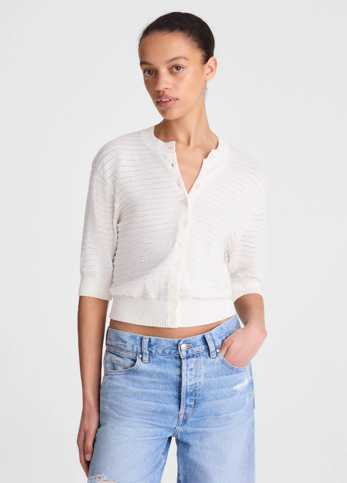 Madewell Textured Short-Sleeve Cardigan in 100% Cotton - Lighthouse New