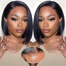 Wear and Go Glueless Bob Wig Human Hair Pre Plucked Pre Cut 180% Density 5x5 ...