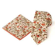 Men's Floral Tie and Pocket Square Set | Necktie Hanky Handkerchief