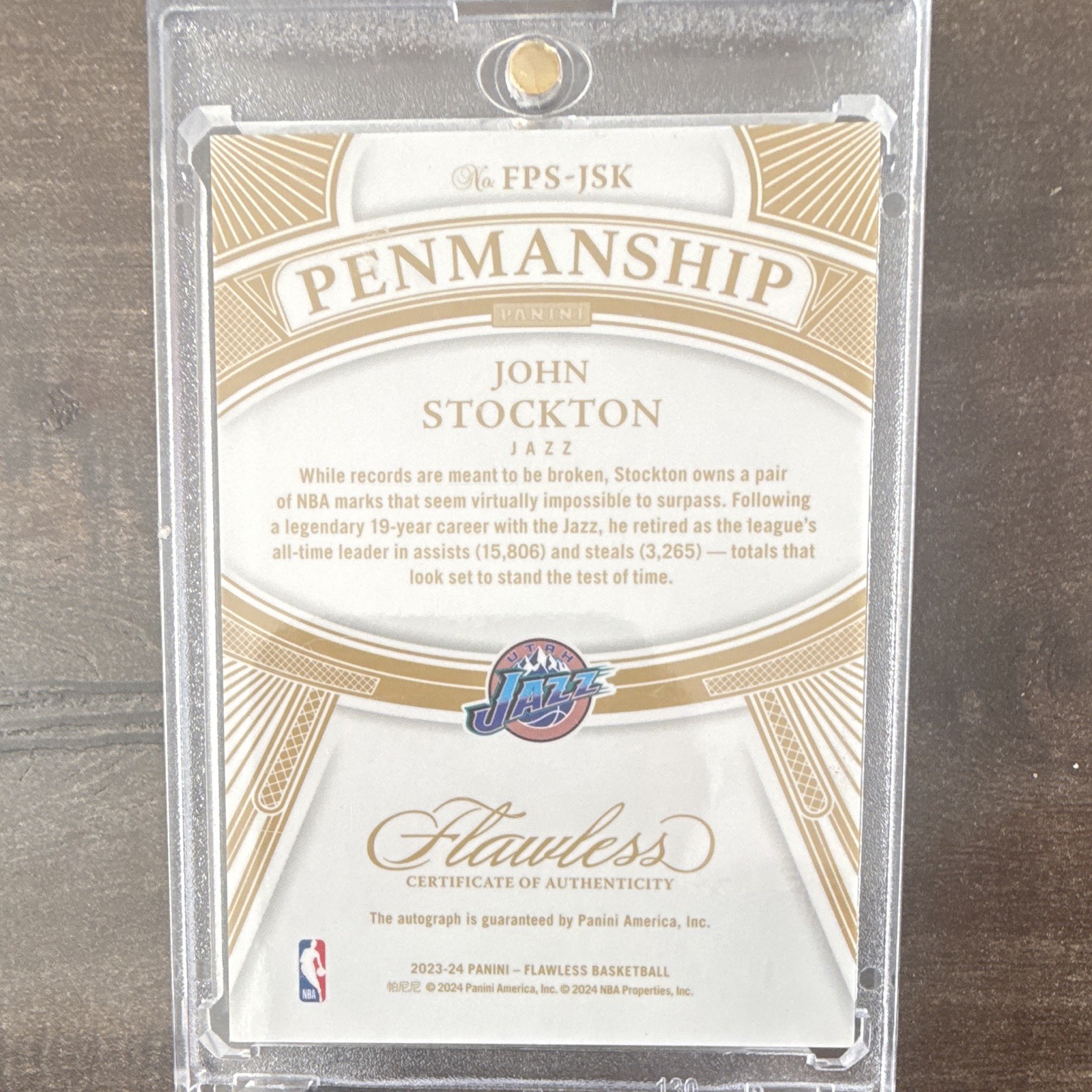 Panini Flawless 2023-24 John Stockton Penmanship Auto FPS-JSK /25 Utah Jazz view 2