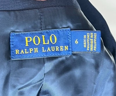 POLO RALPH LAUREN Sz 6 Navy Blue Wool Blend Blazer Jacket Logo