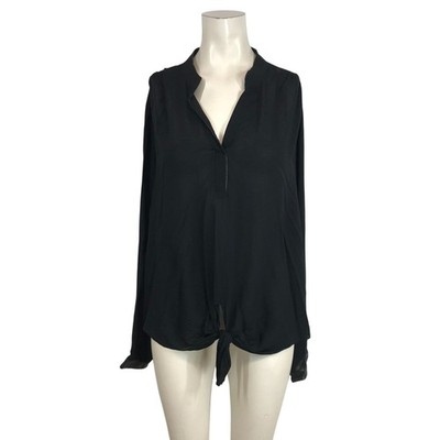 GRACE ELEMENTS -WOMEN'S 2X -BLACK SHEER LONG SLEEVE COLLARED TOP SHIRT