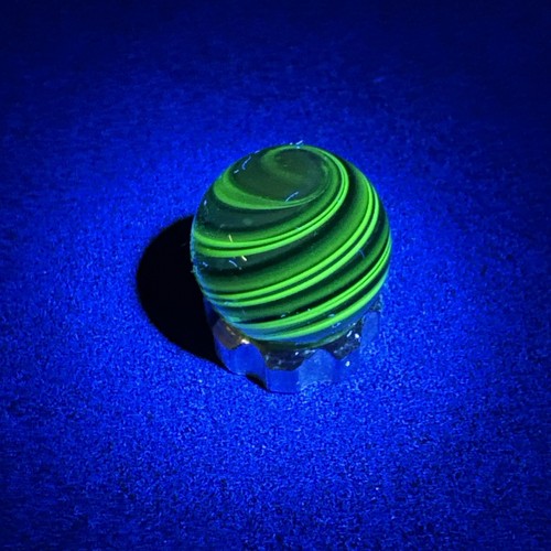 Contemporary Handmade Art Glass Marble .66" UV Reactive Swirl MIB Blue Green Hue - Picture 6 of 6
