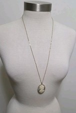 Cameo Pendant Necklace Goldtone Chain 30" Lobster Clasp Victorian Style Blue