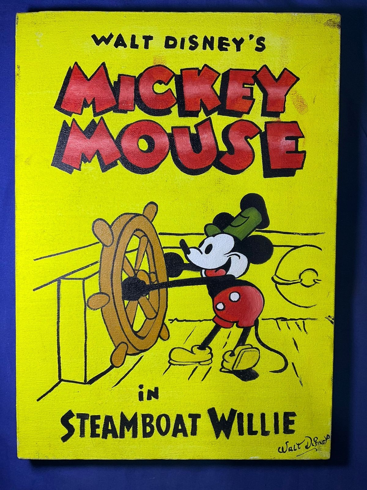 Walt Disney oil painting on  canvas, vtg stamped signed