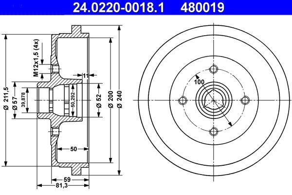 2X ATE Bremstrommel 24.0220-0018.1 FüR Audi VW Seat Skoda-image